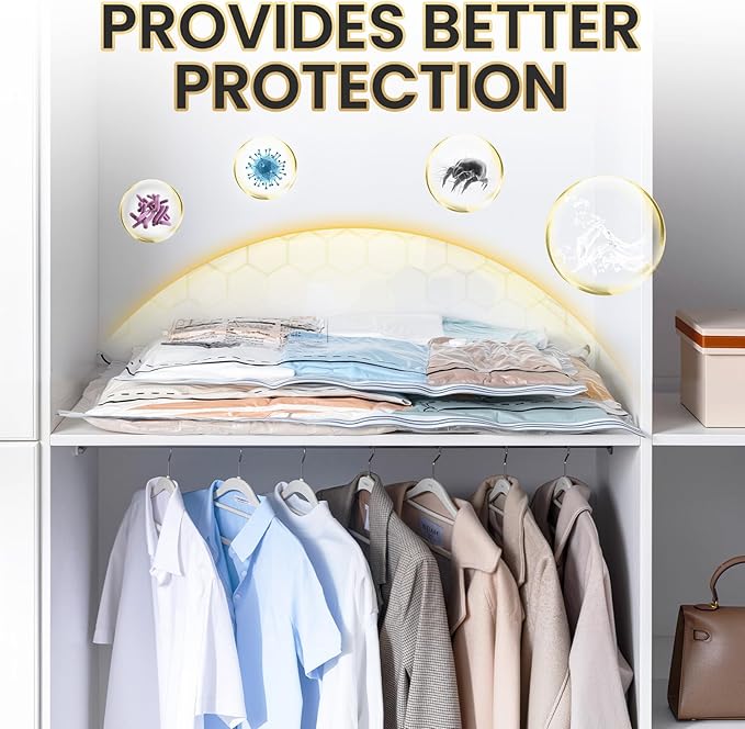 TAILI 8 Pack Vacuum Storage Bags, LONG SIDE ZIP (4 Large+4 Jumbo), Multi-Size Vacuum Seal Bags for Clothing, Storage Bulky Beddings, Blankets and Clothes, Space Saver for Closet Organization