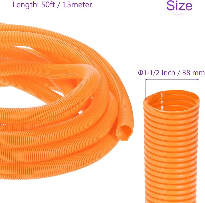 DMiotech 50ft Wire Loom Split Tubing 1 1/2 Inch(38 Mm) ID, Cord Protectors from Pet Flexible Conduit Cable Management for Office, Home, Garden, Orange