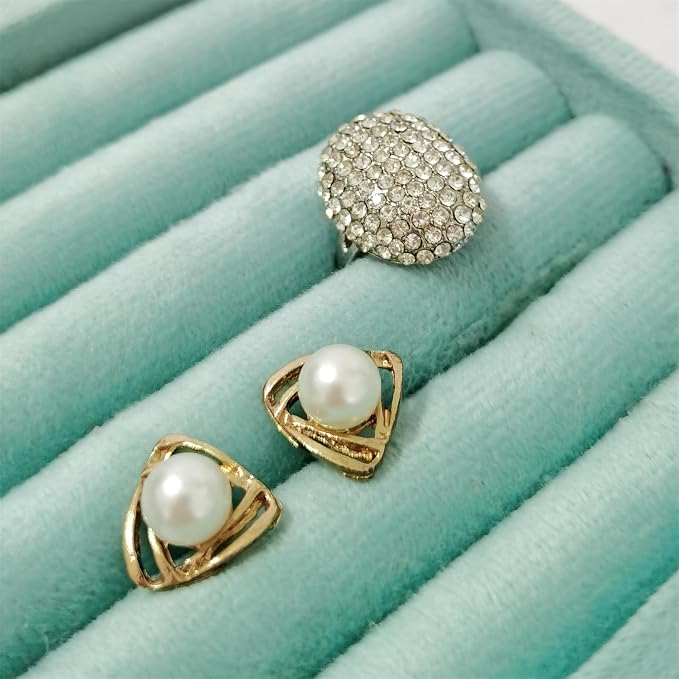 SCIKHETF Velvet Ring Earrings Studs organizer Tray Small Ring Insert Display Tray 5 Slots Stackable (Light Blue)