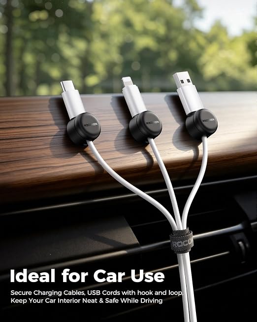 Rocoren 50 PCS Cable Management Kit, 10 Magnetic Rotatable Cable Clips & 40 Reusable Hook and Loop Cord Straps, Cord Holder Organizer Accessories for Under Desk, Nightstand, Home & Office