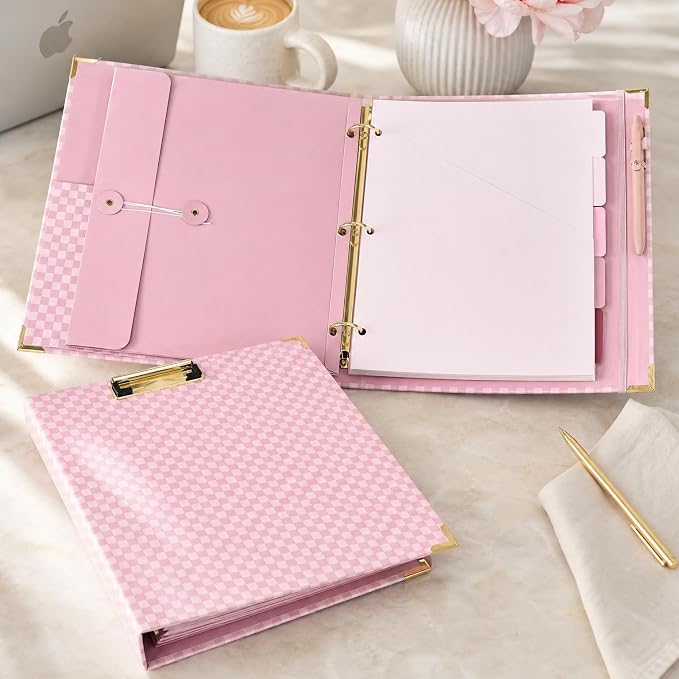 Aesthetic Clipboard Binder with Dividers - Document Organizer and Clipboard Folder for Work - Sturdy 3 Ring Binder & Planner Folio for Streamlined School Projects, Notes and Daily Office Productivity