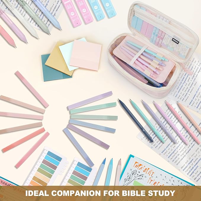 58 PCS Aesthetic School Supplies with Cute Pencil Case,12 Pastel Highlighters, 5 Gel Pens Black Ink，9 Mechanical Pencils for，Student Stationary，CollegeEssentials Gifts (Purple)