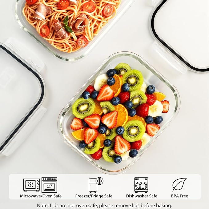 2 Pack 9.5Cup/76.4oz Large Glass Storage Containers with Air Vent Lids | Food Storage, Meal Prep, Lunch, Baking, Food Serving, Microwave Oven Dishwasher & Freezer Safe, BPA-Free, Airtight, Leakproof