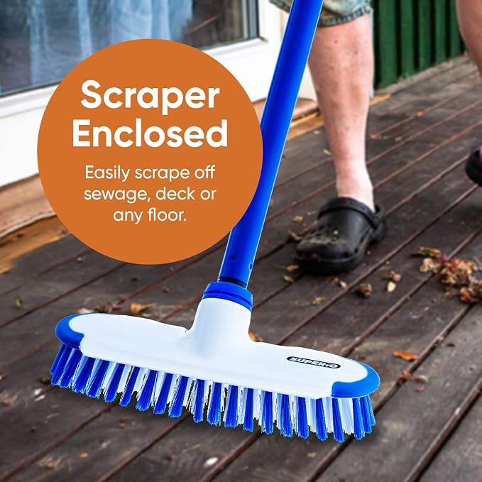Superio Deck Scrub Brush with Long Handle 54", Heavy Duty Stiff Bristles Grout Scrubber with Scraper - Cleans Hot Tub, Swimming Pool, Granite Tiles, Bathroom, Patio, Kitchen, Wall and Deck (3, 54")…