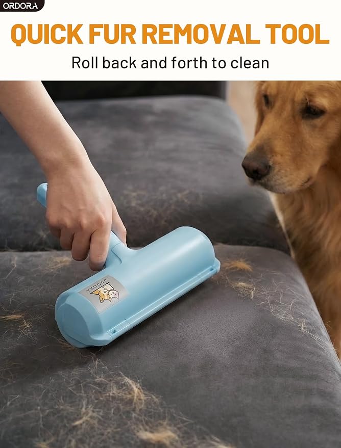 ORDORA Pet Hair Remover Roller, Reusable Lint Roller for Dog and Cat Hair | Portable Pet Hair Roller with Large Fur Bin for Couches, Bedding, Car, Rugs & Furniture, No Refills or Batteries, Pet Homes