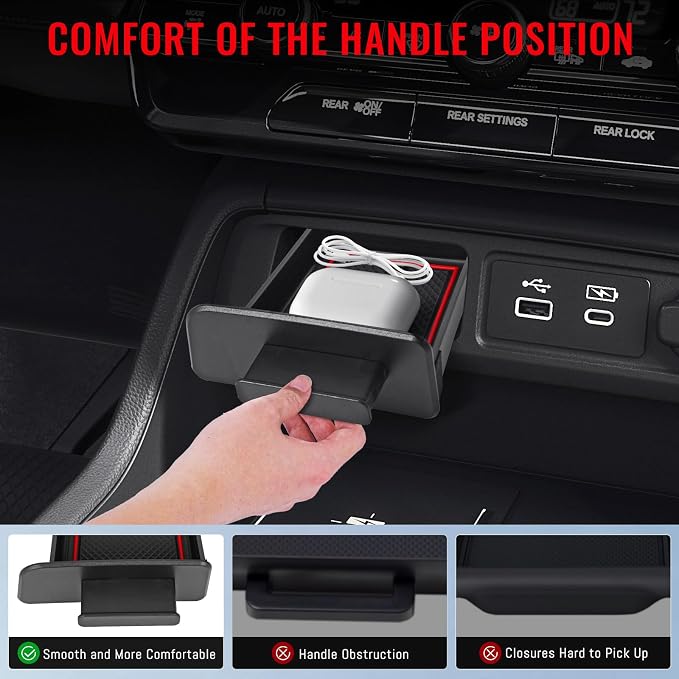 Drawer Storage Box Compatible with Honda Pilot 2023-2025 & Passport 2026 - ABS Center Console Organizer Storage Insert with Anti-Slip Silicone Pad (Not Fit 2017-2026 Ridgeline)