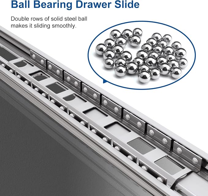 VADANIA #D51 16" Heavy Duty Locking Drawer Slide with Lock, 1-Pair | 150lb Load Capacity, 3-Fold Full Extension, Detachable, Ball Bearing Lock-in & Lock-Out, Side Mount