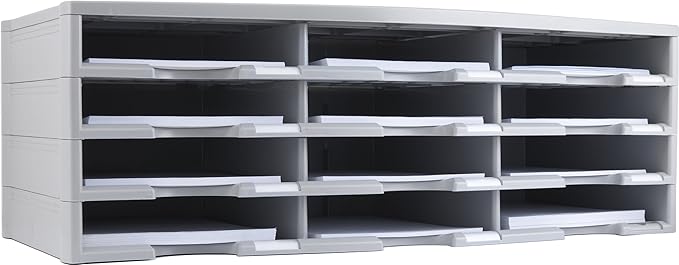 Storex 12-Compartment Literature Organizer/Document Sorter, Grey (61601U01C)