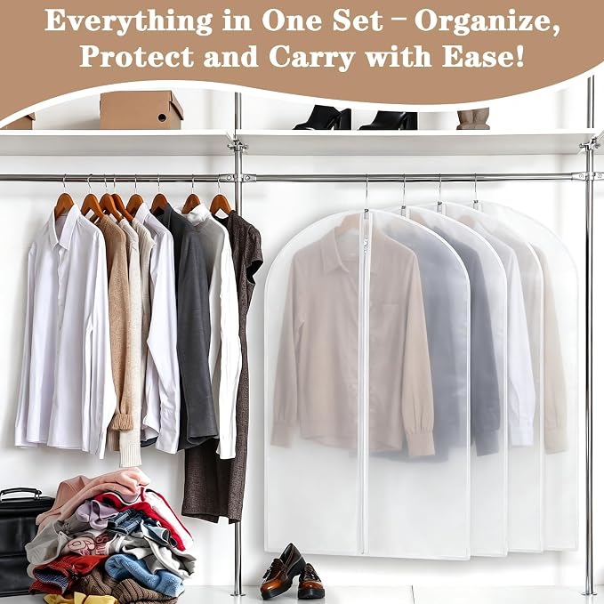 20 Pack Translucent Garment Bag,PEVA Hanging Clothes Cover,24"x43" Suit Dress Bag for Closet Storage Travel