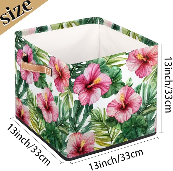 TropicalLife Floral Tropical Storage Cube, 13 Inch Fabric Cube Storage Organizer Bin for Shelves Clothes, Decorative Foldable Storage Boxes