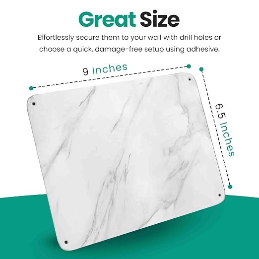 9 inches x 6.5 inches Stainless Steel Plate for Magnets, 3M Adhesive Back, Mounting Screws, Ideal for Magnetic Shelf, Spice Holders, Fridge Magnets. Mount Anywhere! (Carrara Marble, 1 Pack)