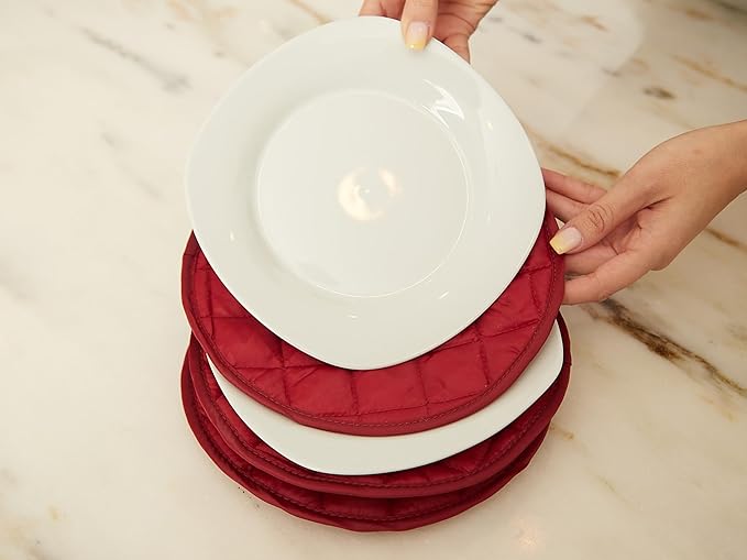 Covermates Keepsakes Quilted Dish Dividers – Set of Padded Plate Protectors for China & Dinnerware Storage, Scratch Protection, Machine Washable, Red