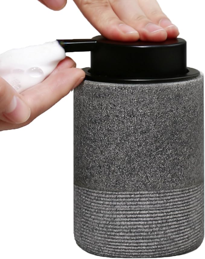 Resin Foaming Soap Dispenser, 11 OZ Bathroom & Kitchen Foam Soap Dispenser, Easy Press Pump, Refillable Hand Soap Dispenser, Modern Decor (Gray)