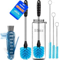 Holikme 6 Pack Bottle Brush 14" Stainless Steel Straw Cleaner Brush,Blue | Bottle Cleaner Brush, 3 Straw, Bottle Cleaning Brush for Water Bottle, Baby Bottle Brush, Antistatic Brushes