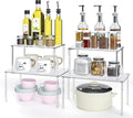 Jusalpha Acrylic Riser Stand Cabinet Organizer, Spice Rack Organizer, Desk Countertop Shelf, Pantry Kitchen Storage, Stackable Shelves for House Organization (Set of 4)