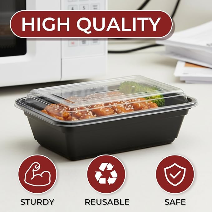 100 Pack (200-Piece) 38 oz Meal Prep Containers Reusable Food Storage Containers with Lids, Sturdy Leakproof To Go Plastic Takeout Containers for Microwave, Freezer, Dishwasher Safe