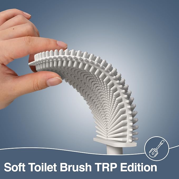 3 Pack Silicone Toilet Brushes & Holders– Includes 3 Crevice Brushes for Bathroom, Long Non-Slip Handle – Durable Bathroom Cleaning Set.