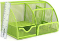 VANRA Office Supply Caddy Mesh Desk Organizer School Supply Holder 6 Compartments with Drawer (Green)