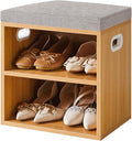 YMYNY Small Shoe Storage Bench with Cushion, Natural, HBD028N | 2 Tier Entryway Bench with Storage, Small Shoe Rack Bench with Adjustable Shelf for Entryway 11 x 15.3 x 16.5 Inches