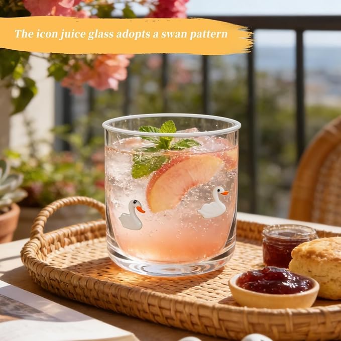 14 Ounce Icon Juice Glasses, Aesthetic Cocktail & Old Fashioned Drinking Glasses, Iconic Clear Glass Cups for Women, Sister, Friend & Party Gifts (Swan)
