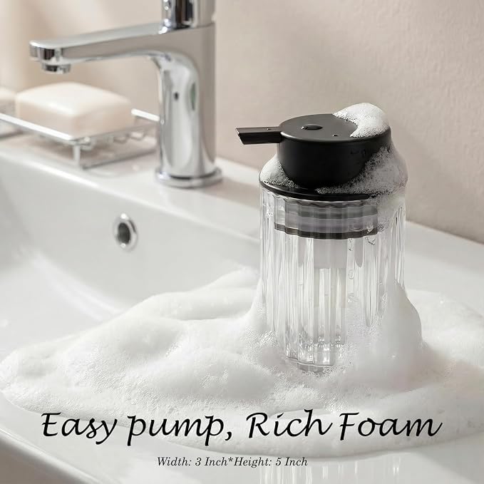 Amolliar Foaming Soap Dispenser, Refillable 8OZ Hand Soap Dispenser, Black | Glass Soap Dispenser Plastic Pump, Dish Soap Dispenser for Kitchen, Bathroom Accessories Set, Bathroom Home Decor(1 Pack)