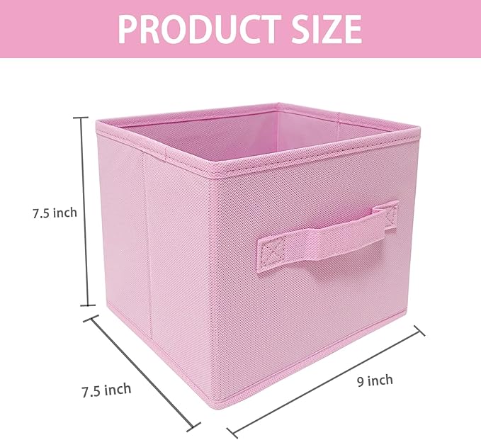 EBIGIC Pink Cube Storage Bins 9.0"x7.5"x7.5" Small Size Fabirc Foldable Closet Toy Organizer Collapsible Cloth
