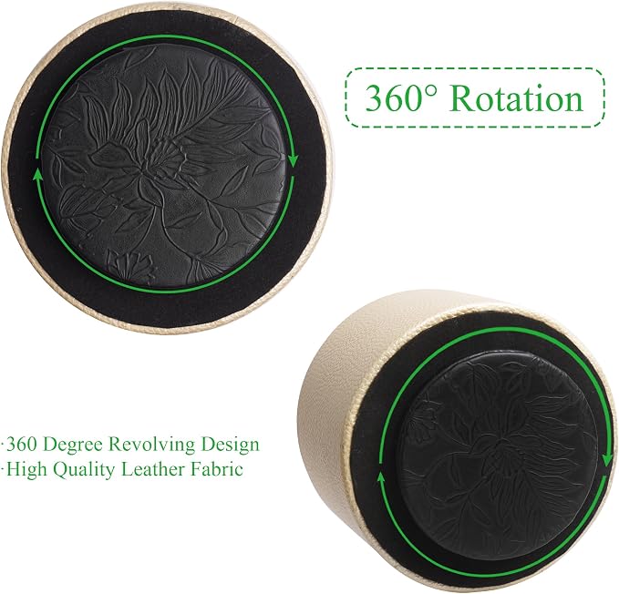 Round Leather Art Supply Organizer,Remote Control Holder,360 Degree Spinning,Multi-Functional Pencil Holder,4 Compartments Desktop Stationary Organizer(1-Lichee Gold)