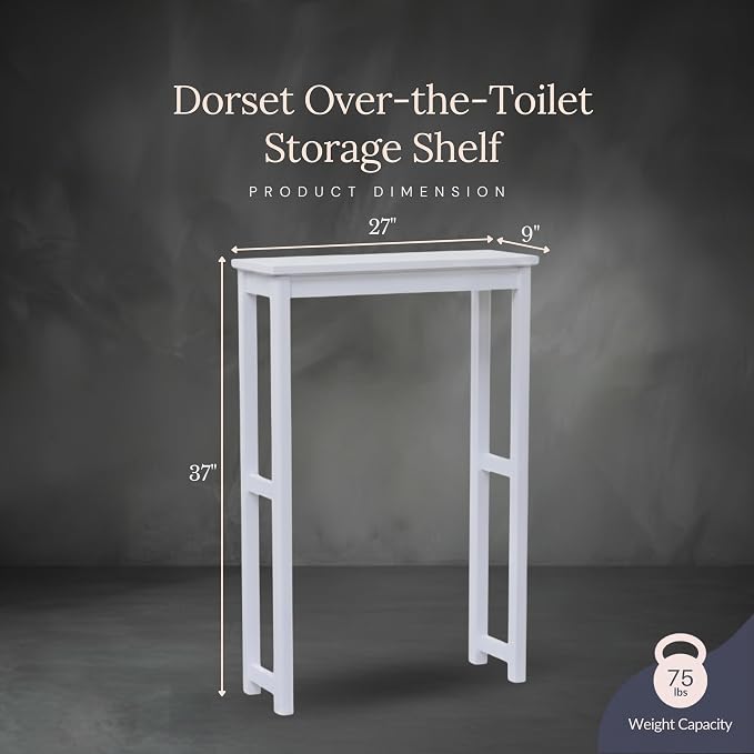 Alaterre Dorset Over the Toilet Storage Shelf, White, 27" W x 37" H | Bathroom Organizer Shelf, Space Saver Over Toilet Storage Rack, Freestanding Open Shelf, Modern, Easy Assembly