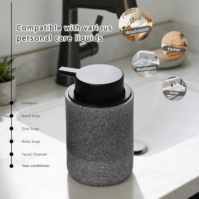 Resin Foaming Soap Dispenser, 11 OZ Bathroom & Kitchen Foam Soap Dispenser, Easy Press Pump, Refillable Hand Soap Dispenser, Modern Decor (Gray)