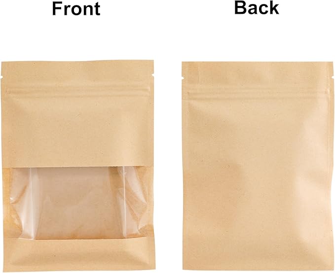 100PCS Resealable Kraft Paper Packaging Bags with Clear Window, Food Grade Heat Sealed Zipper Pouches for Coffee, Tea, Nuts, Snacks, Cookies (Kraft, 7 * 9CM/2.8"*3.5"-100PCS)