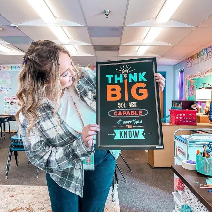 Flora Maria Shop 32 Set of 64 Motivational Posters,1 Free Inspirational Poster, Positive Classroom Decorations Quotes & Teacher Bulletin Boards, Growth Mindset for Elementary, Middle, High Schools
