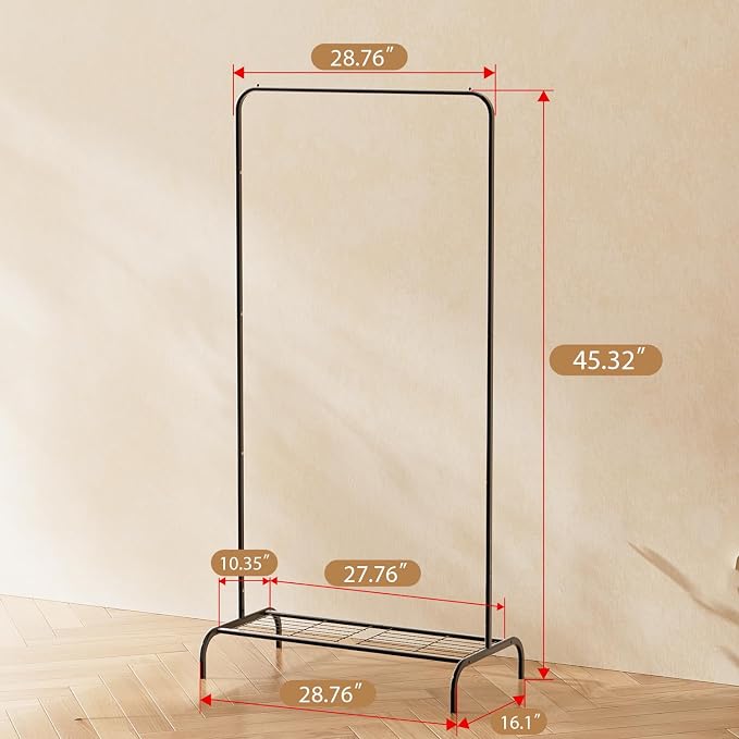 Black Clothing Rack 2 Pack for Small Spaces, Freestanding Metal Garment Rack with Bottom Shelf, Stable Clothes Organizer for Bedroom, Apartment, Dorm Room, 92LBS Capacity