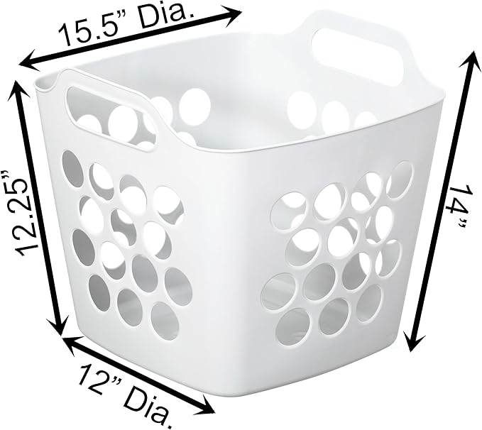 Flexible Plastic Laundry Basket - Square Storage Hamper with Side Handles for Easy Carrying - Versatile Organizer for Laundry, and Household Storage, 28 Litter White