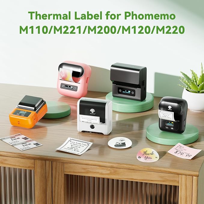 Phomemo Thermal Labels-Transparent M110 Labels for M110/M220/M221/M120/M200,1.57"x1.18"(40x30mm) 230 Labels, for Small Business/Home Use, Barcode, Address, Logo Label