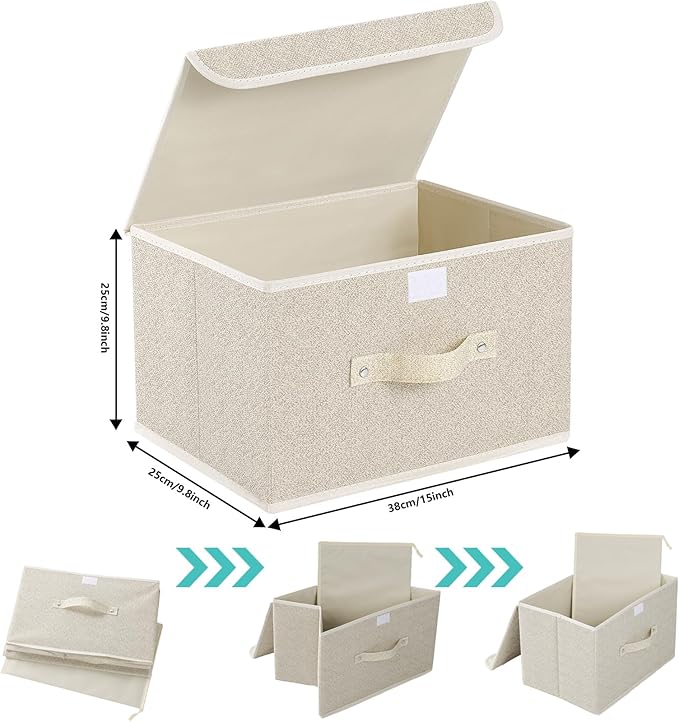 Fabric Storage Bins Cube Organizers with Flip-Top Lid and Handles,Storage Boxes for Organizing Home,Office,and Closet,Grey and Beige,5 Pack 15 x 9.8 x 9.8 in