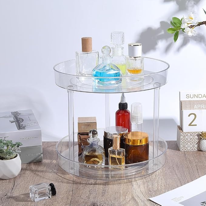 360 Acrylic Rotation Makeup Organizer Clear Acrylic Lazy Susan Turntable Organizer for Cabinet Kitchen Pantry Organization Storage Makeup Bathroom Countertop Organizing Rotating Spice Rack