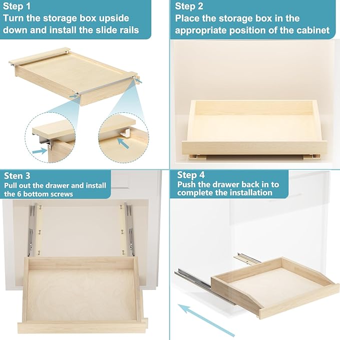 ROOMTEC Pull Out Cabinet Organizer with Soft Close, 22-1/2" W x 21" D, Pull Out Cabinet Drawer for Kitchen cabinets, Pull Out Cabinet Shelf, Finished, Bottom Assembly, 2PCS