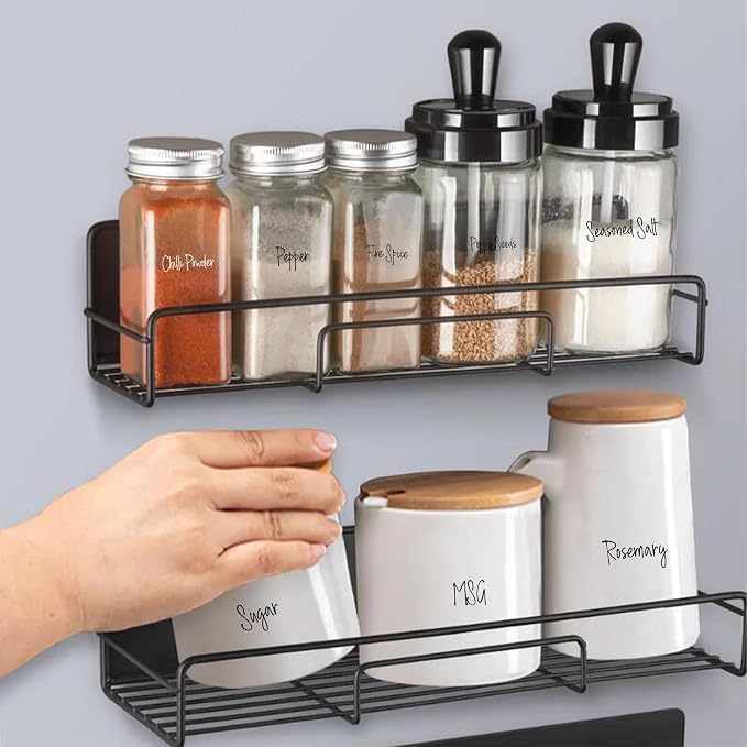 268 Clear Seasoning Jar Labels, Preprinted Kitchen Pantry Organization Labels for Spice Herbs Food Containers Jar Bottle Rack Waterproof Black White Script Sticker Set (4 Black+4 White)