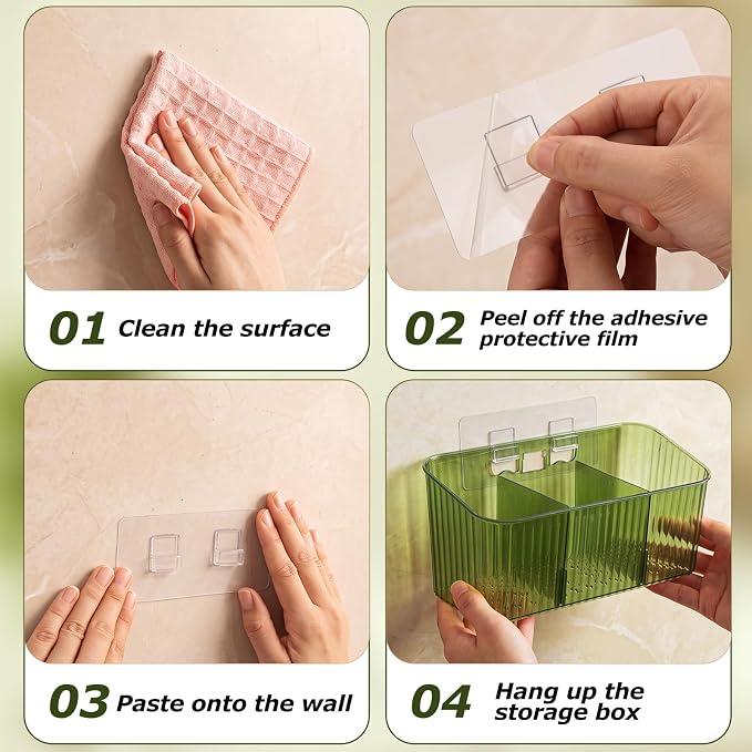 14 Pack Cabinet Door Organizer Adhesive Wall Mount Storage Bins Makeup Containers Stackable Organizer Basket for Kitchen Cabinets, Bathroom, Pantry, Office, Refrigerator (Frosted Green)