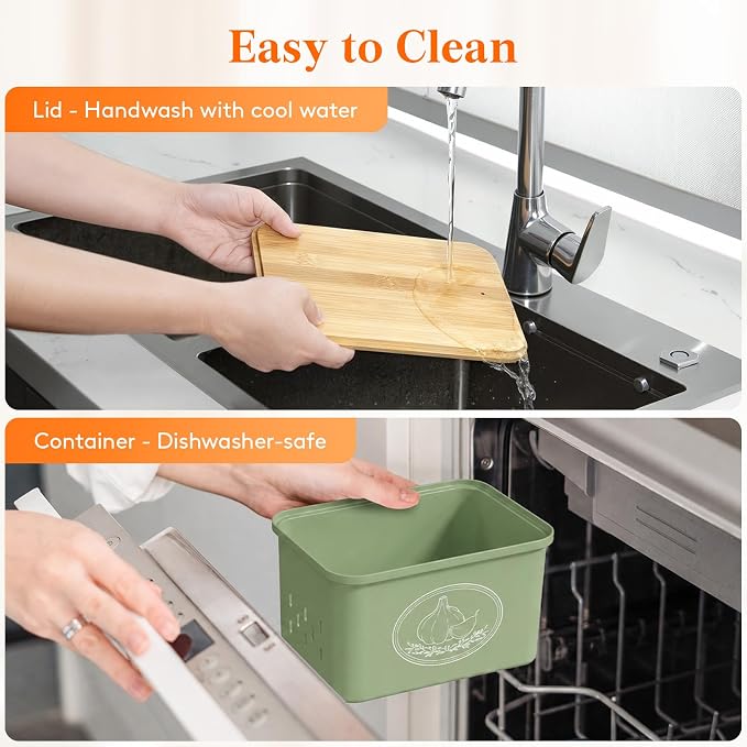 Lifewit Plastic Potato and Onion Storage Bin Box, Set of 2, Green | Stackable Garlic Keeper, Vegetable Container Box, Aerating Holes & Lid for Pantry Countertop