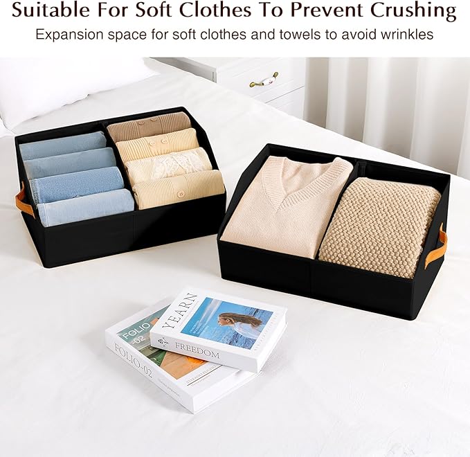 Homsorout Closet Organizers and Storage Bins - 4 Pack Collapsible Divided Trapezoidal Cube Storage Bins Baskets with Orange Handlefor Organizing Clothes Blankets, Toys, Books, Towels(Black)