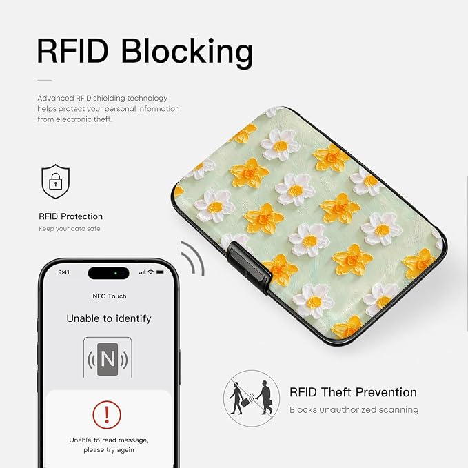 Credit Card Holder RFID Aluminum card case Flowers 3 mini Wallet Women Men | ABS Business ID Case,Hard Case Large Capacity 6 Slots, Waterproof Durable ，Secure Closure Slim Small Credit Card Protector