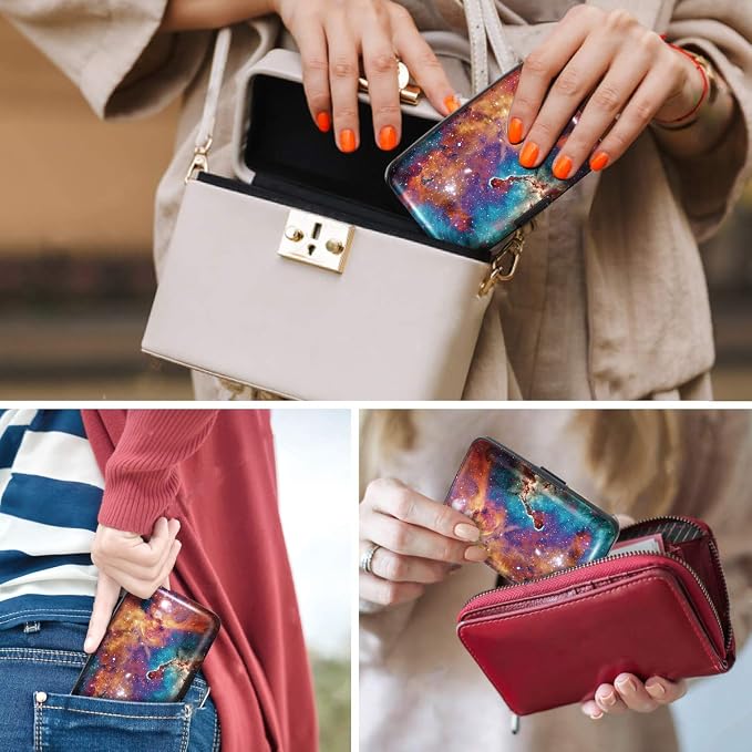 Coco Rossi Credit Card Holder RFID Aluminum Small Mini Wallet Women | Metal Wallet, Business Cards Holder, ID Case, Slim Sleeves, Womens Girls Gift, Carry Proof Wallets for Travel, Space
