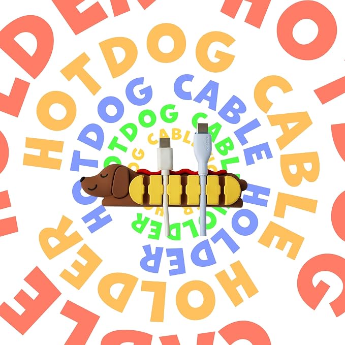 YOBRO Hot Dog Cable Organizer, Dachshund Shaped Adhesive Cord Holder for Desk, 5-Slot PVC Wire Management Clip for Type-C Charging Cable, Cute Kawaii Gift for Office Home Bedroom