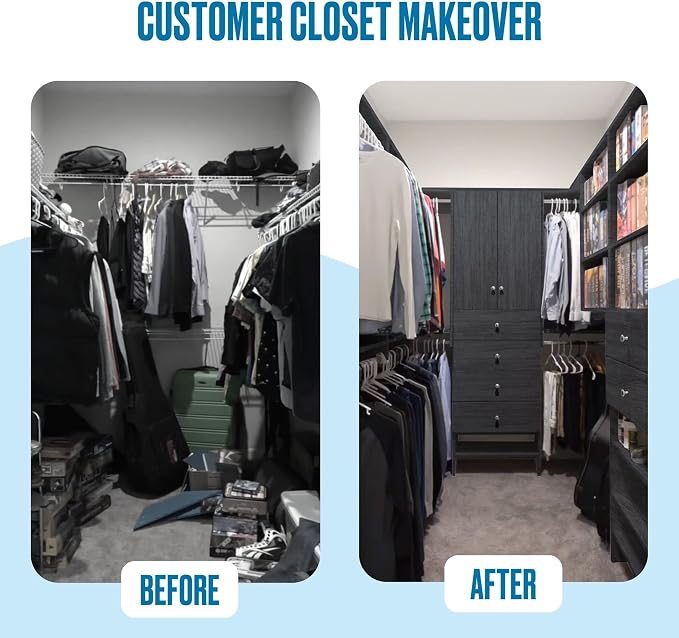 Double Hanging Closet Unit - Modular Corner Closet System - Grey, 36 inches Wide - Includes Shelves