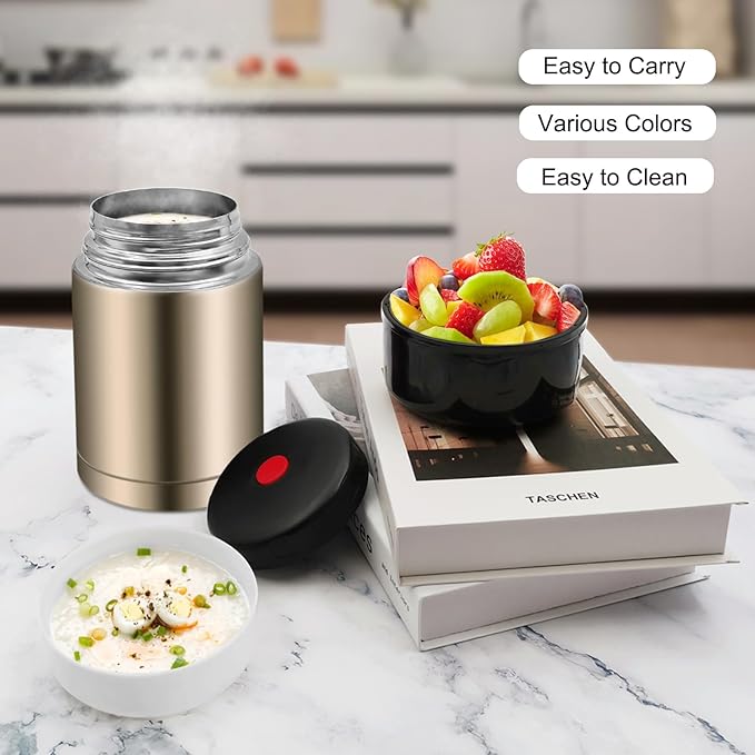 28oz Soup Thermos, Stainless Steel Thermos for Hot Food, Wide Mouth Food Thermos Jar, Insulated Lunch Container Leak Proof Vacuum Thermal Flask(gold)