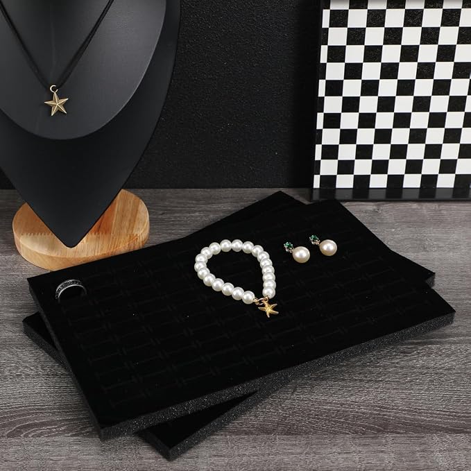 BESPORTBLE 5Pcs Jewelry Box Foam Inserts, 100 Slots Black Velvet Foam Padding for Rings and Earrings Organizer, Cuttable Jewelry Display Tray Inserts and Storage Solution