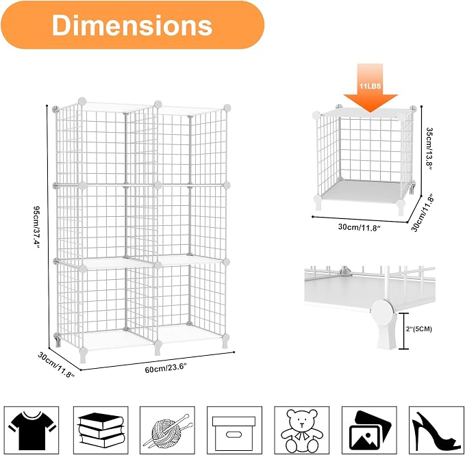 AWTATOS Wire 6 Cube Storage Organizer, Closet Storage Shelves Stackable | Metal Cube Storage Bookshelf, DIY Portable Closet Clothes Organizer, Wire Shelving for Bedroom, Home, Office White