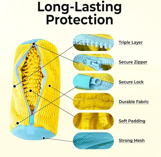 2PCS Shoe Washing Machine Bag with Pair of Shoes Tree and 4 Deodorizer Balls, Durable Zipper Reusable Shoe Washing Bag with 20000+ Fluffy Fiber Lining For 360° Cleaning for Sneakers