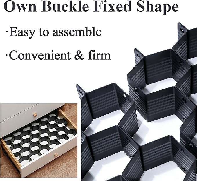 Honeycomb Separator Adjustable Drawer Organizer Divider for Underwear Belt-Scarf Socks Organizer (Black)